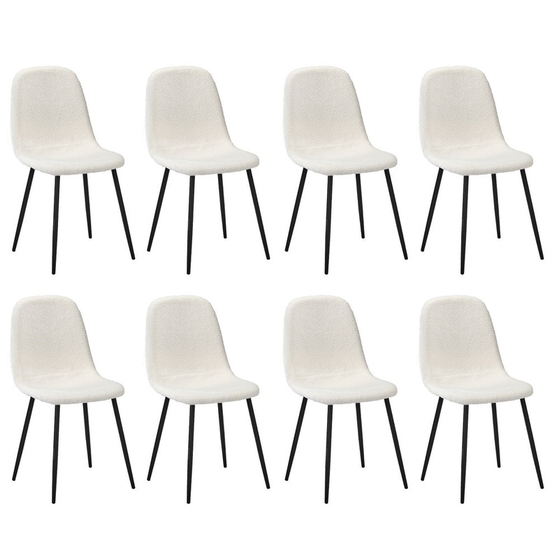 Oikiture 8x Dining Chairs Sherpa White and Black