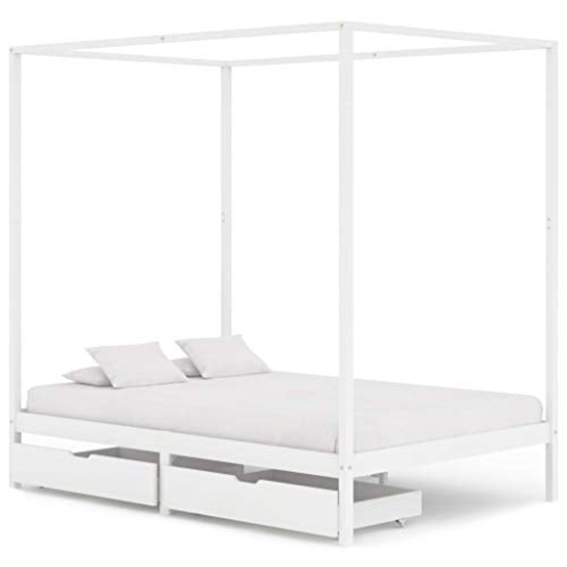 SKM Giroletto con Baldacchino 2 Cassetti Bianco in Pino 140×200 cm