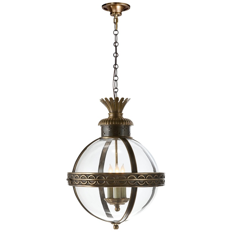 Three Light Lantern from the Crown Top Globe Collection in Bronze with Antique Brass Finish by Visual Comfort Signature