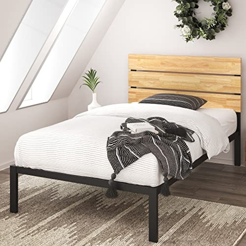 ZINUS Telaio da letto Paul 36 cm in metallo e legno | Supporto per doghe in legno | Per adulti, bambini e adolescenti | Facile da montare | 80 x 190 cm | Naturale