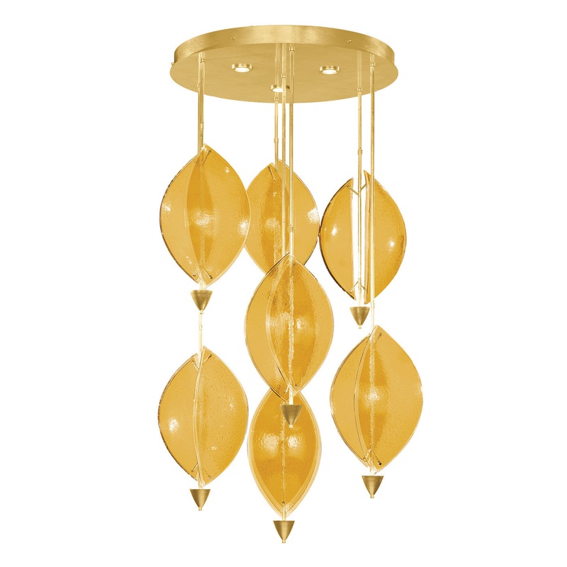 Embark 40″W Round Pendant Gold Leaf/Amber