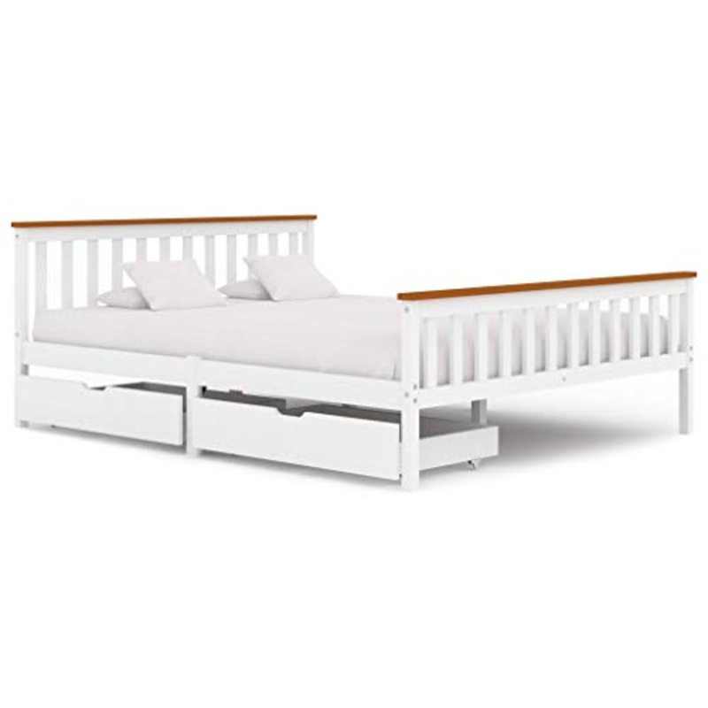 FAMIROSA Giroletto con 2 Cassetti Bianco in Massello di Pino 160×200 cm-0436