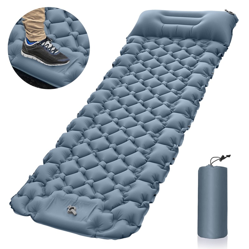 Grey Portable Outdoor Inflatable Mat – Foot-Operated Camping Sleeping Pad