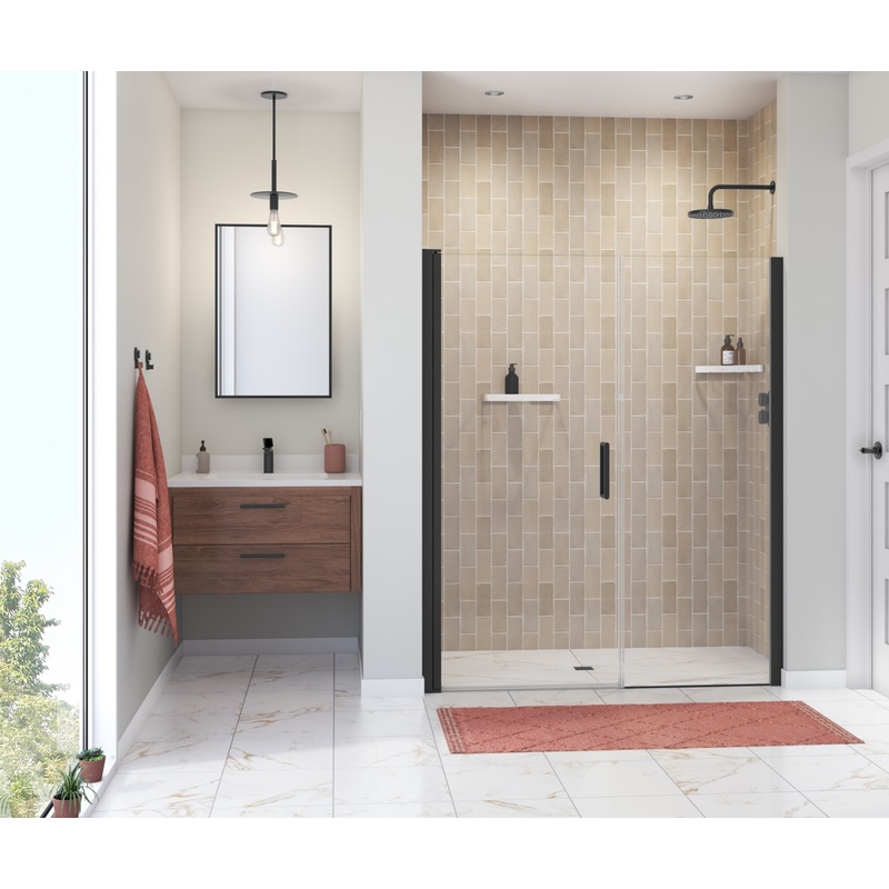 MAAX 138277-900-340-100 Manhattan 57-59 x 68 in. 6 mm Pivot Shower Door for Alcove Installation with Clear glass & Round Handle in Matte Black