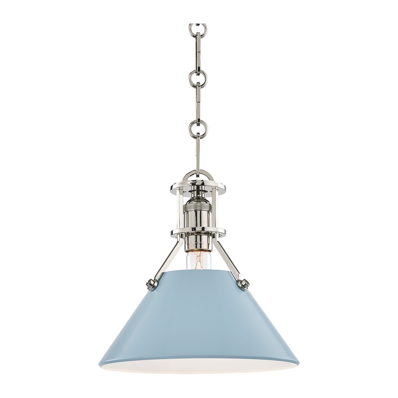 Painted No.2 1-Light Pendant Polished Nickel/Blue Bird