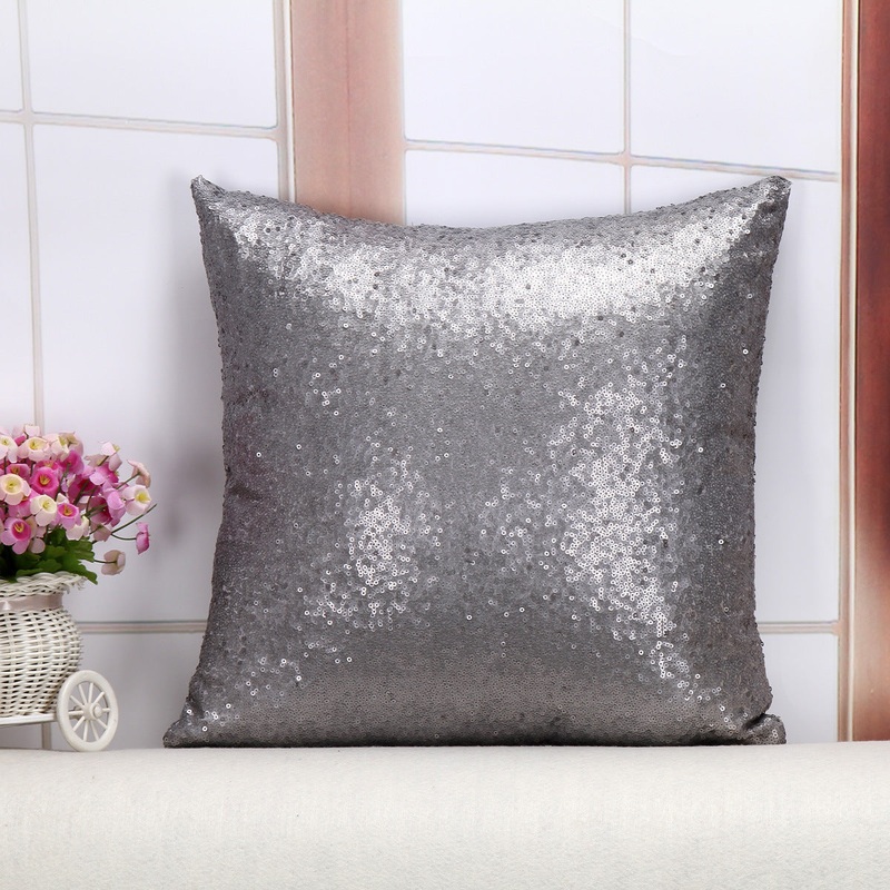 Shiny Sequin Pillowcase – Single-sided gorgeous pillowcase  (Gray pair: 40x40cm)