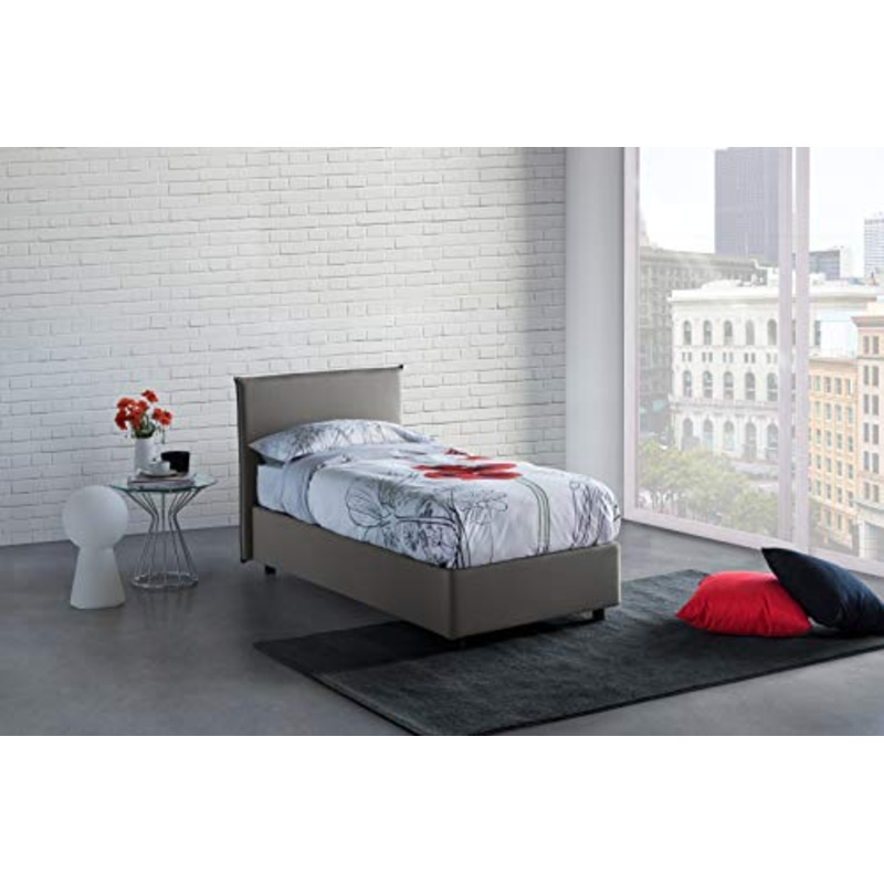 Talamo Italia Letto contenitore Singolo Anna, Made in Italy, Letto con rivestimento in tessuto, Apertura laterale, adatto per materasso cm 80×190, Grigio