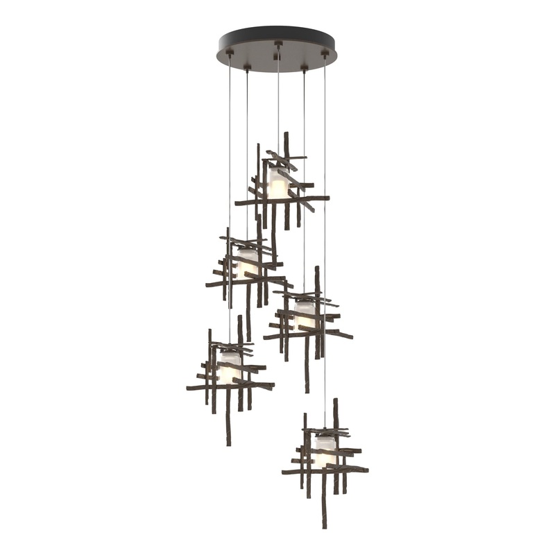 Tura 5-Light Frosted Glass Pendant Bronze