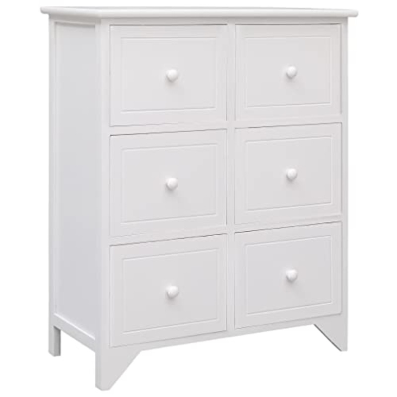 vidaXL Armadietto con 6 Cassetti Scorrevoli Stile Rustico Robusto Classico Credenza Cassettiera Portaoggetti in MDF Bianco Legno di Paulownia