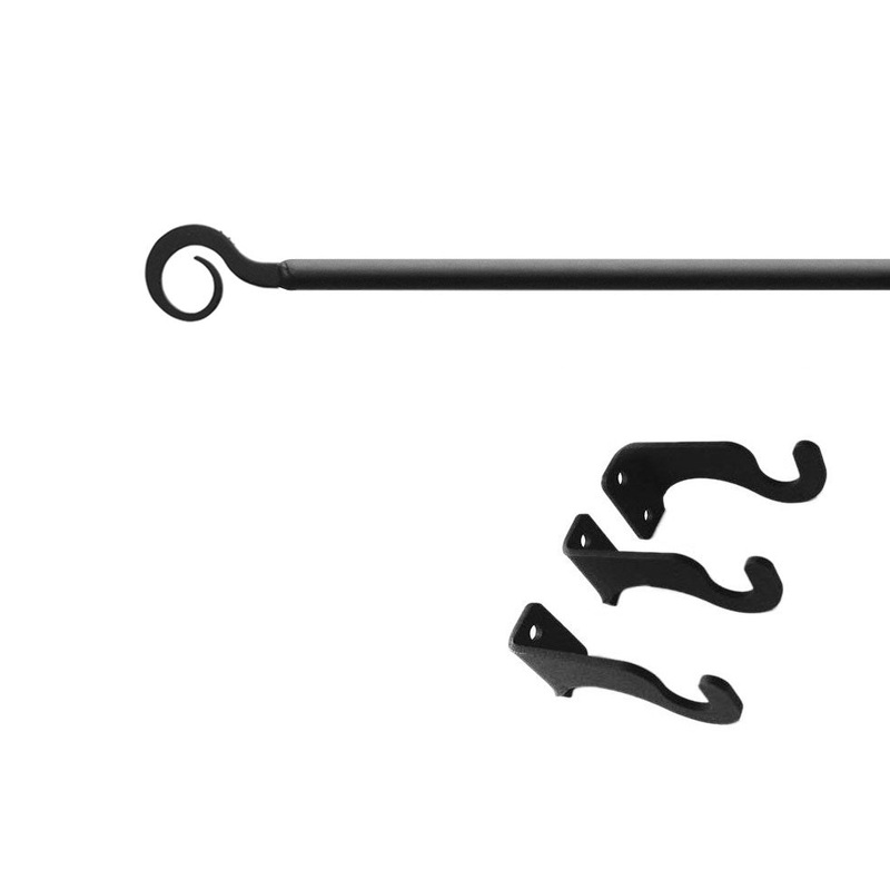 Village Wrought Iron CUR-108-130-S Curl Curtain Rod XL (Hardware is INCLUDED)