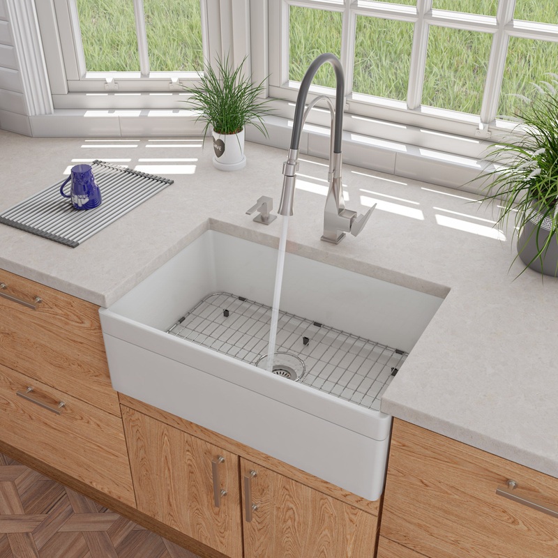 ALFI brand AB511-W White 30″ Decorative Lip Apron Single Bowl Fireclay Farmhouse Kitchen Sink