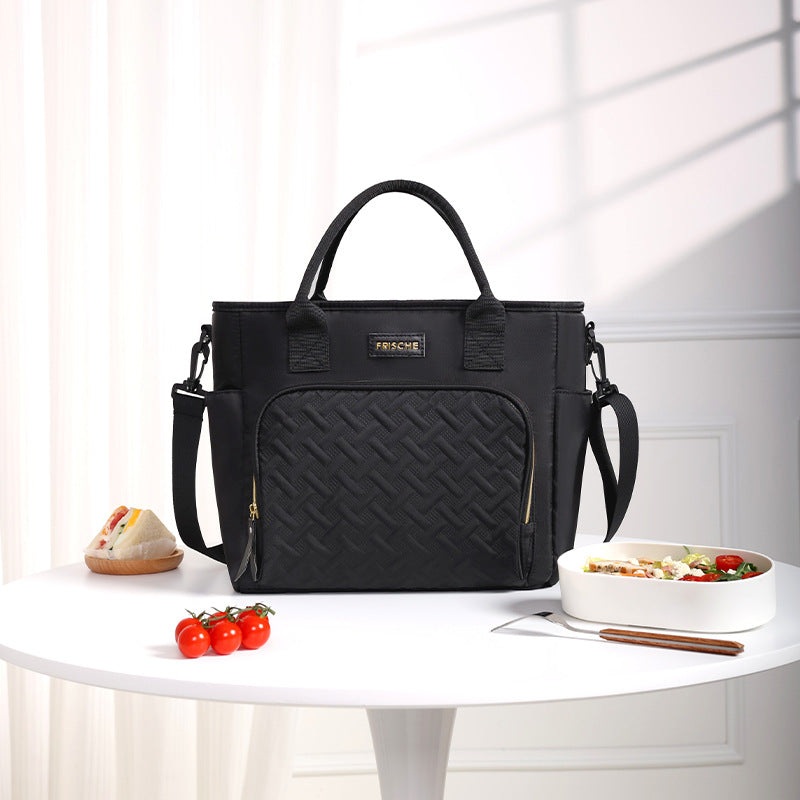Black Chic Insulated Lunch Tote Bag – 11L Large Capacity Cooler for Work, Picnic & Travel – Durable Oxford Fabric