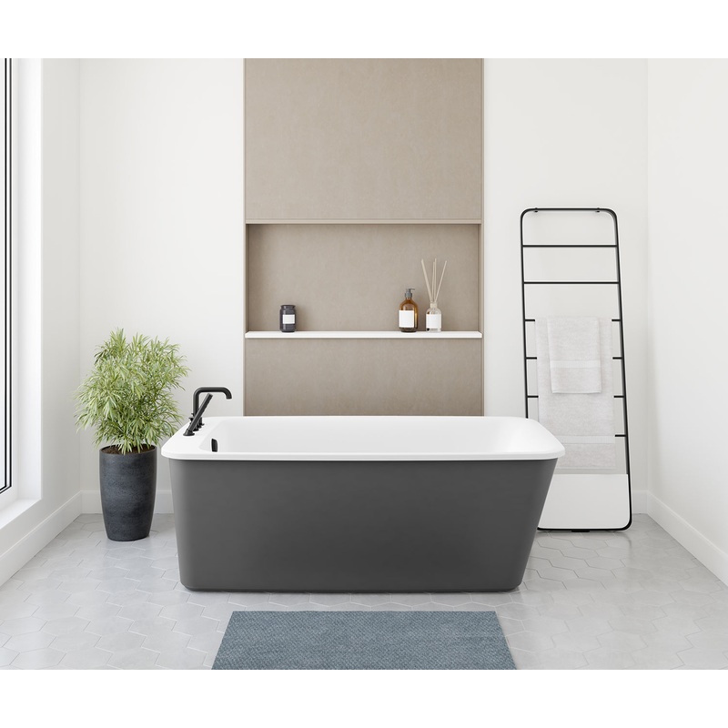 MAAX 105798-000-001-107 Lounge AcrylX Freestanding End Drain Bathtub in White with Thundey Grey Skirt
