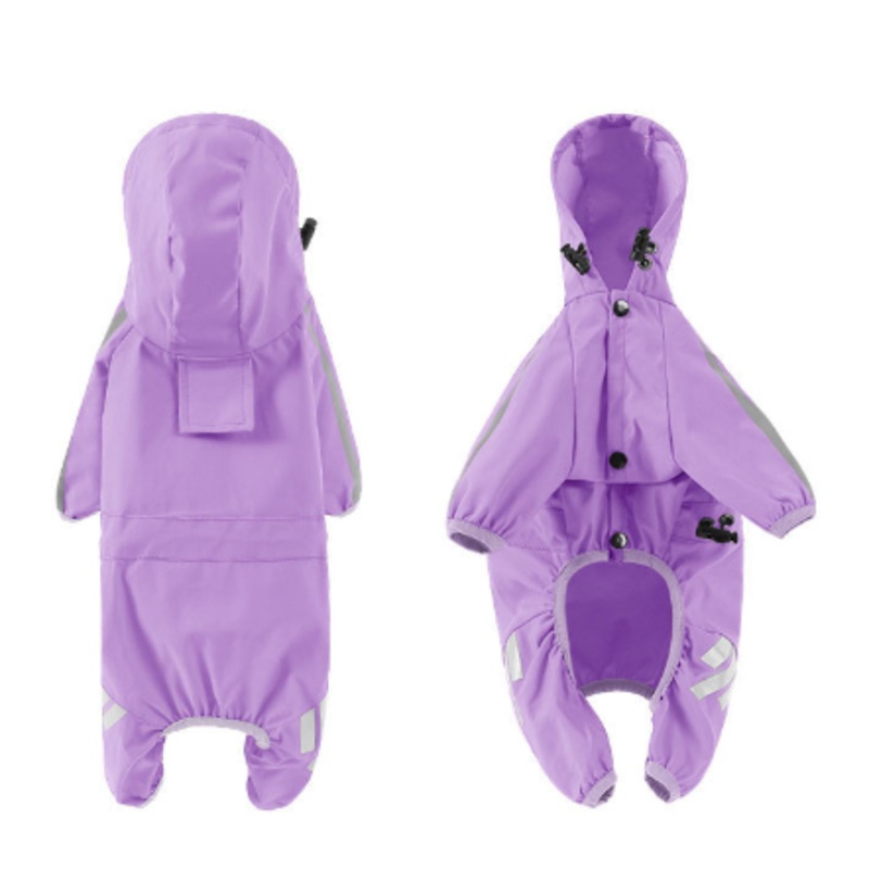 XL Purple And Gray Trim Waterproof Four-Legged Dog Raincoat with Leash Hole for Small Breeds