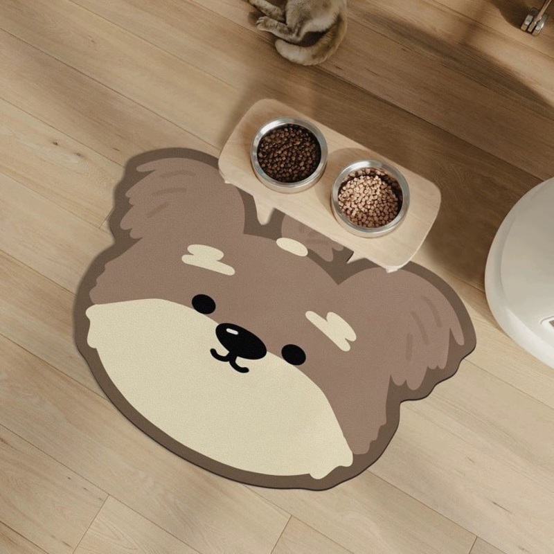 2 Pcs Style 3 Brown Puppy pattern Cartoon Pet Feeding Mat for Cats & Dogs – Absorbent Diatom Mud Splash-Proof Mat, Easy to Clean
