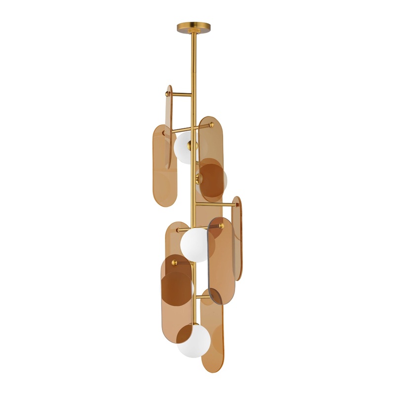 Megalith 5-Light Vertical LED Pendant Natural Aged Brass Amber Glass