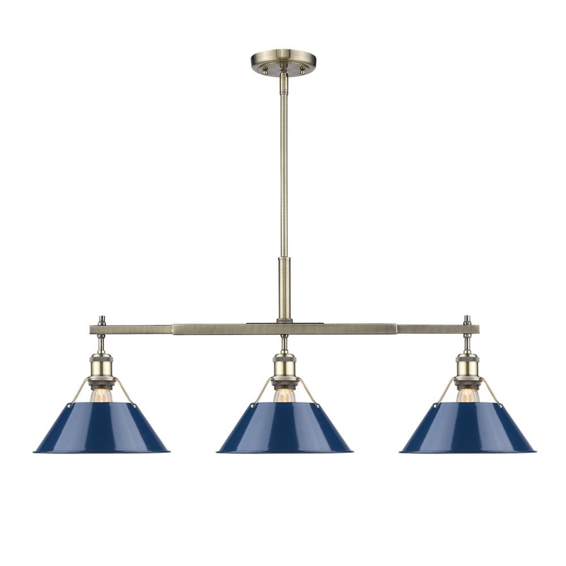 Three Light Linear Pendant from the Orwell Collection in Aged Brass Finish by Golden