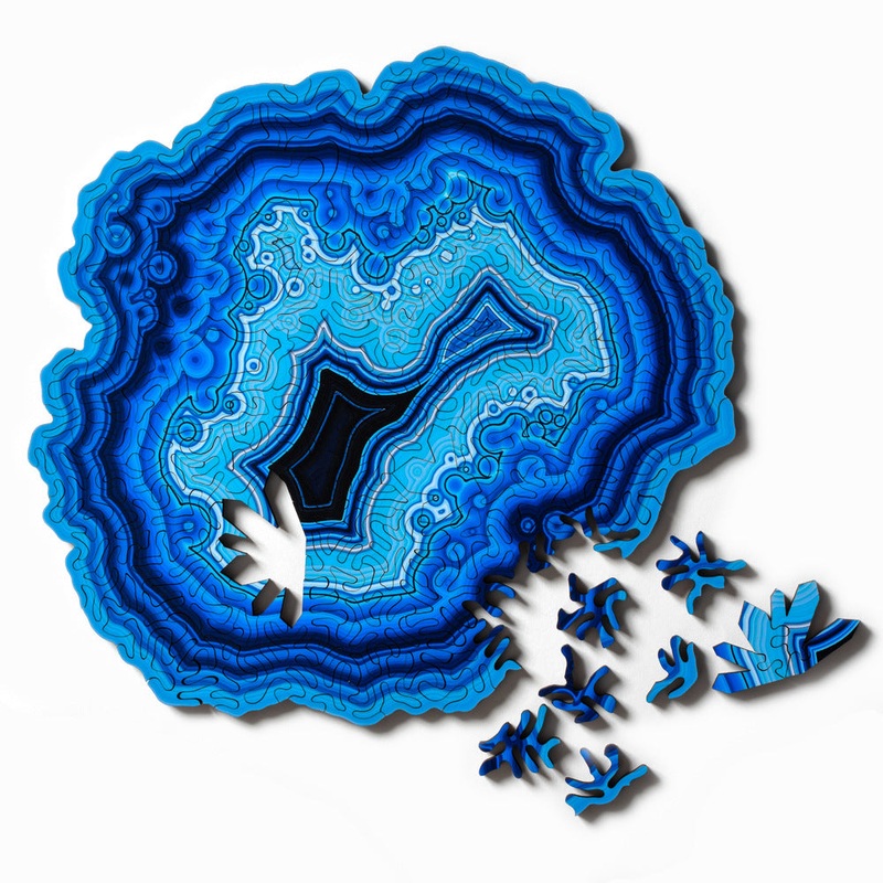 Blue Algorithmic Agate Jigsaw Puzzle – 164 Unique Wooden Pieces