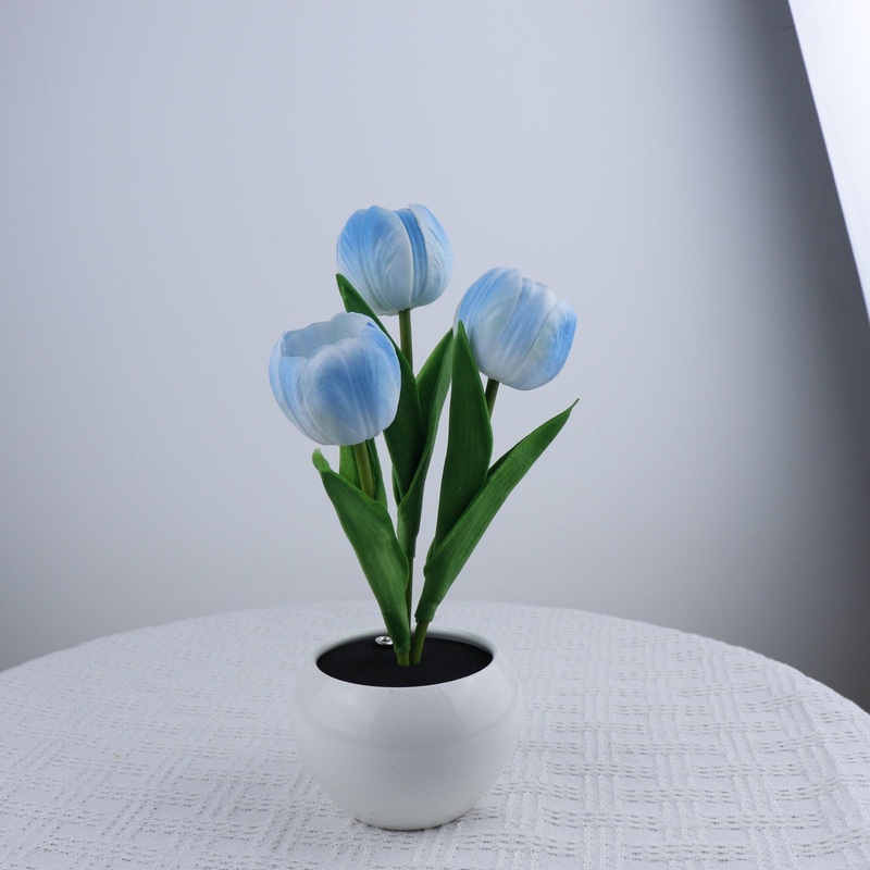 Blue Charging model Artificial Tulip Bouquet LED Light – Ceramic Pot Desk Lamp