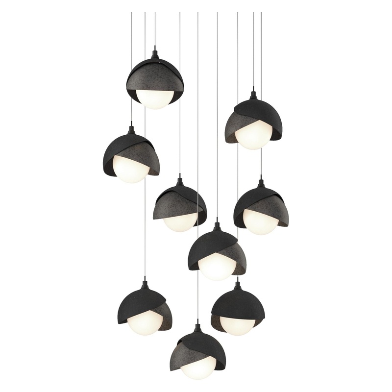 Brooklyn 9-Light Double Shade Pendant Black Natural Iron