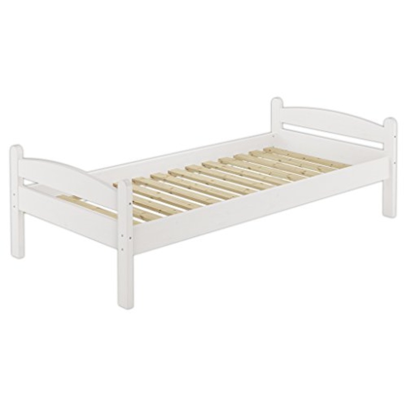 Erst-Holz Solido Bianco Letto Anche per Bambini 100×200 in Pino massello con doghe rigide 60.32-10W