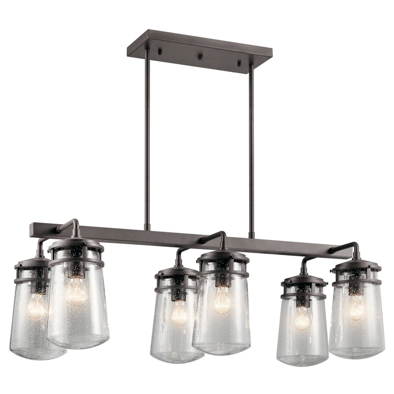 Kichler 49835AZ Six Light Outdoor Linear Chandelier, Architectural Bronze