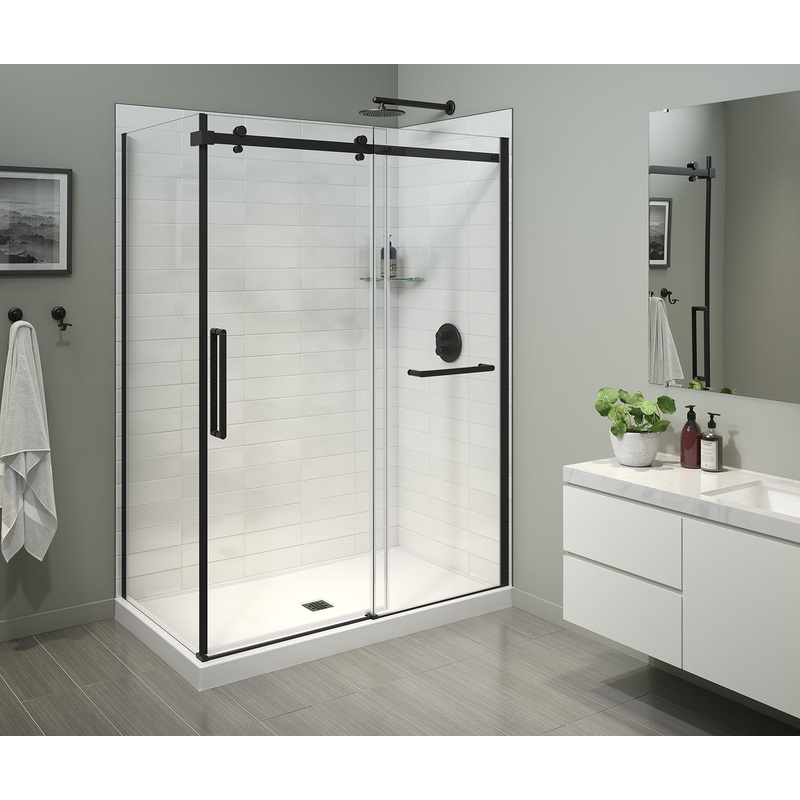 MAAX 134953-900-340-000 Halo Pro 60 x 32 x 78 3/4 in. 8mm Sliding Shower Door with Towel Bar for Corner Installation with Clear glass in Matte Black