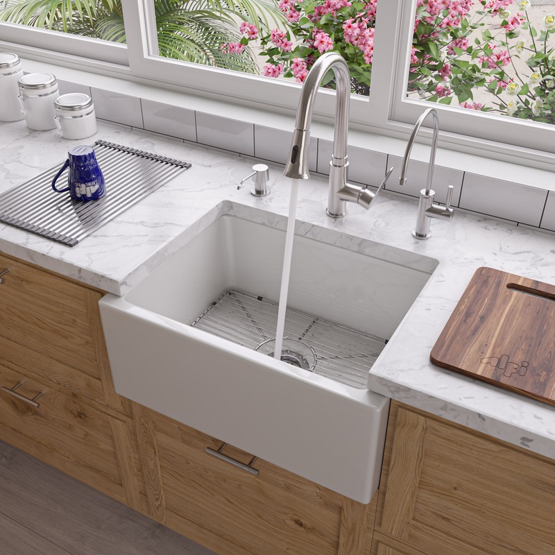ALFI brand AB2418SB-W  24″ White Smooth Thick Wall Fireclay Single Bowl Farm Sink