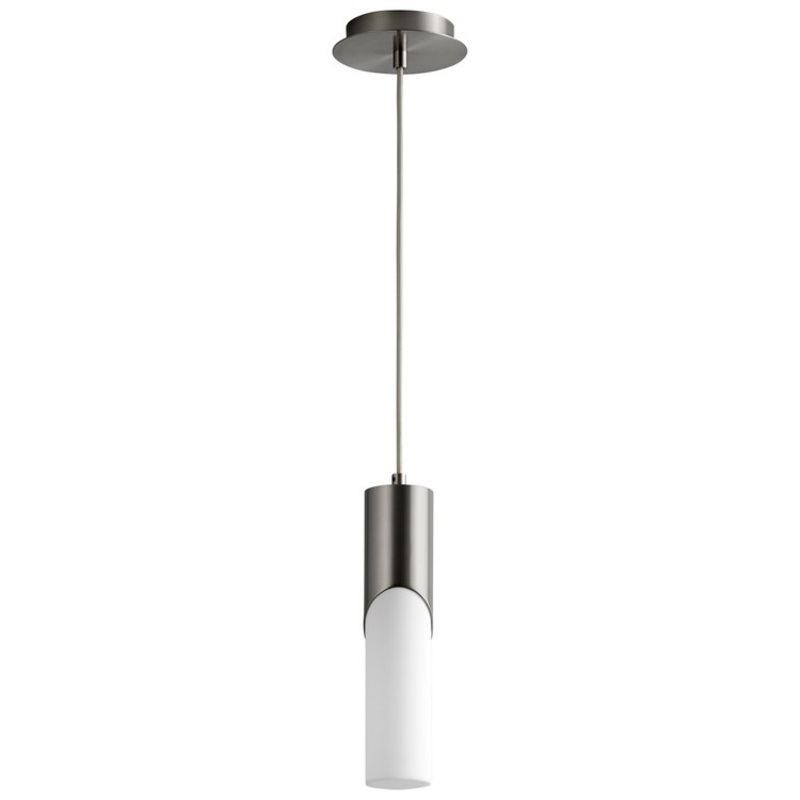 Ellipse Single-Light Tall 2.75″ Mini Pendant with Acrylic Shade – Satin Nickel