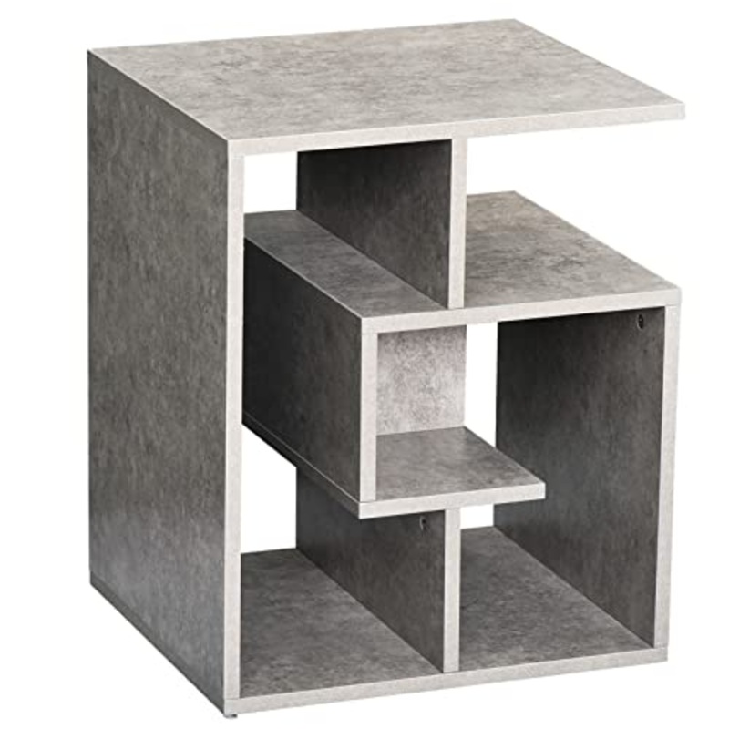 homcom Tavolino da Salotto Soggiorno Moderno in Legno Effetto Cemento con 3 Ripiani 45x40x55cm Grigio