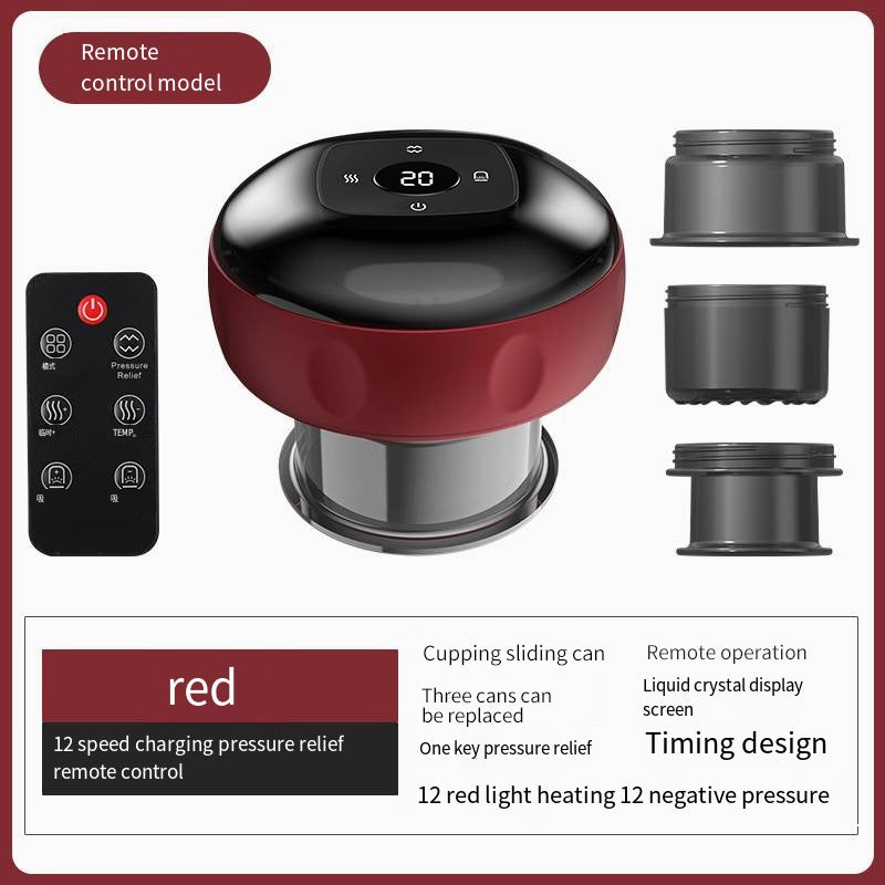 Smart Electric Cupping Therapy Massager – Adjustable Suction & Heat, Red Light Therapy, USB-C Rechargeable(Red)