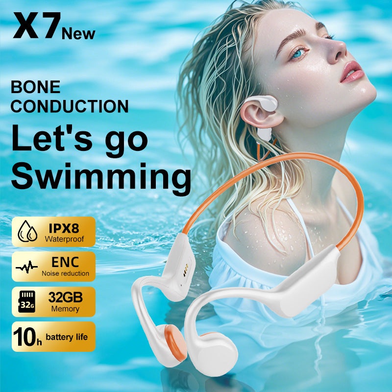 White orange IPX8 Waterproof Swimming Headphones – Bone Conduction with 32GB MP3 Player