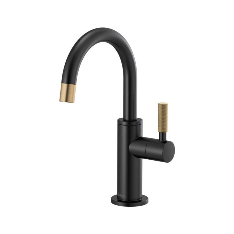 Beverage Faucet Litze Cold Water 1 Knurled Lever ADA Matte Black/Brilliance Luxe Gold Arc Spout 360 Degree Swivel