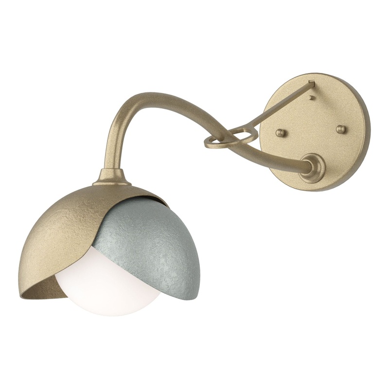 Brooklyn 1-Light Double Shade Long-Arm Sconce Soft Gold Vintage Platinum