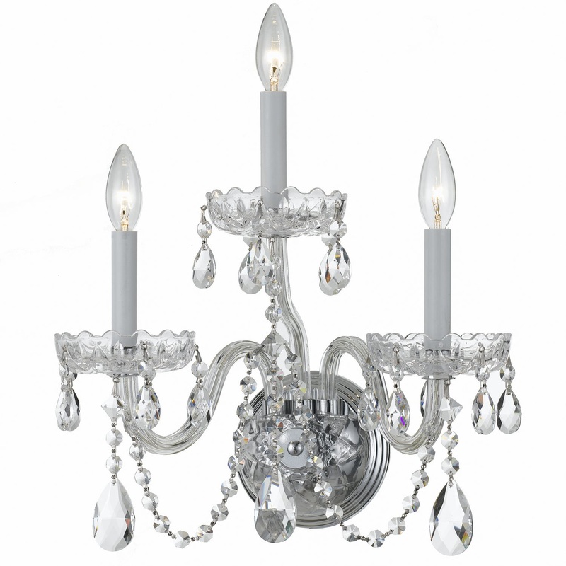 Crystorama 1033-CH-CL-S Traditional Crystal Three Light Wall Sconce Polished Chrome