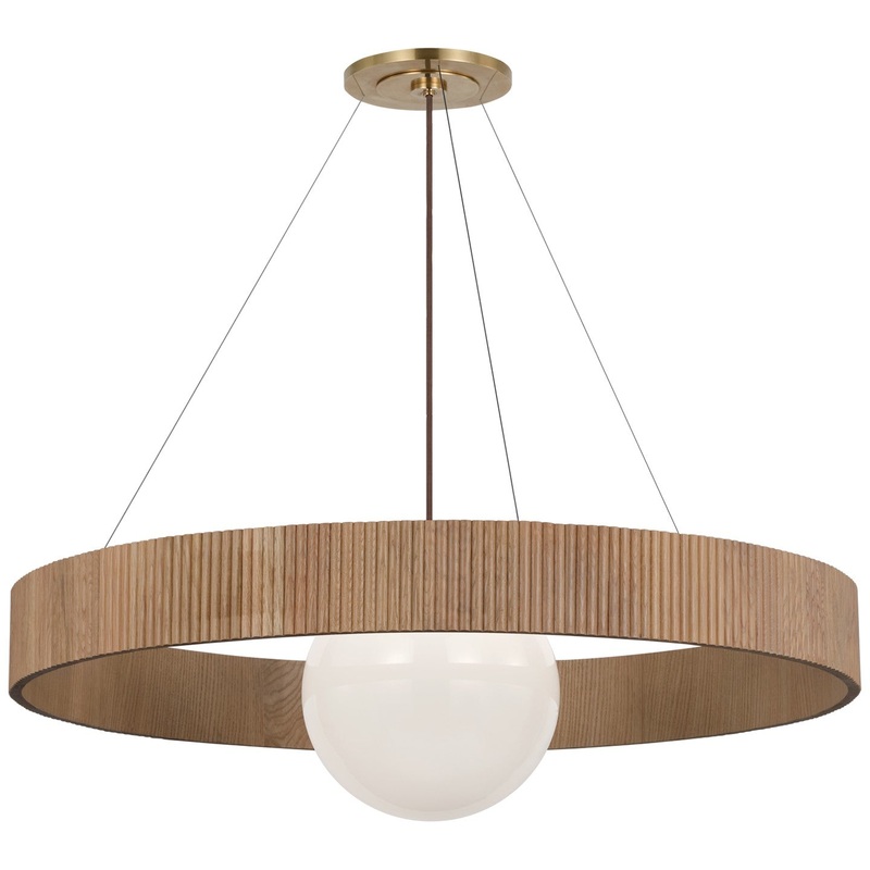 LED Chandelier from the Arena Collection in Hand-Rubbed Antique Brass And White Glass Finish by Visual Comfort Signature