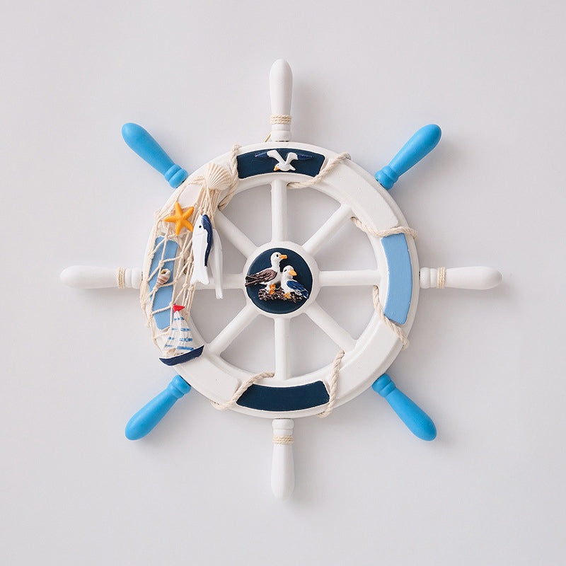Nautical Wooden Rudder Wall Decor – 34cm Coastal Home Decor Accent (Seabird Rudder)