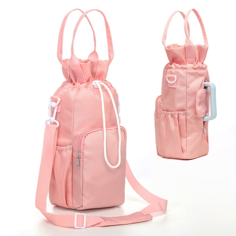 Pink Insulated Tumbler Carrier Bag – Crossbody Water Bottle Holder with Pockets & Adjustable Strap for Large Cups (Note: cup not included)
