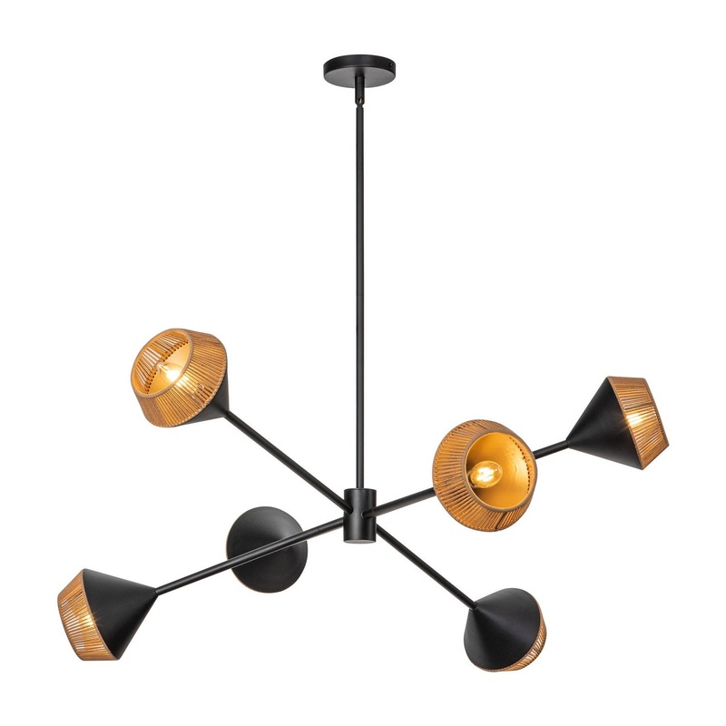 Six Light Chandelier from the Daphne Collection in Matte Black/Brown Cotton Rope Finish by Alora