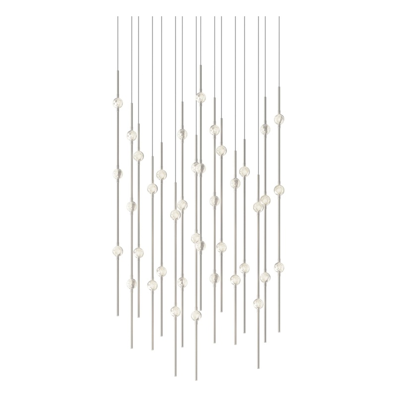Aries 24″ Square LED Pendant Satin Nickel with Clear Faceted Acrylic 3000K 20′ Adjustable Cord