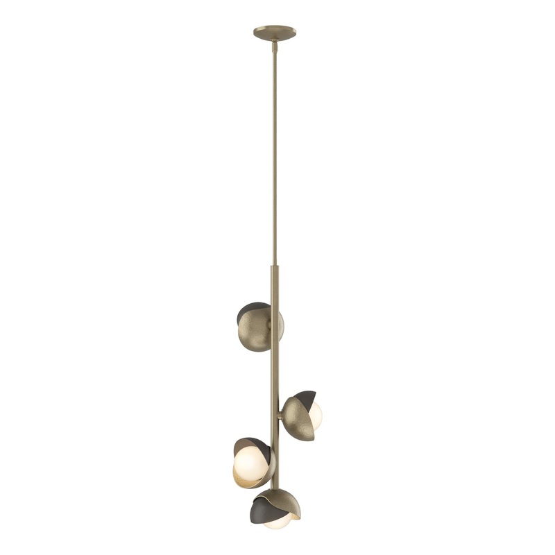 Brooklyn 4-Light Double Shade Vertical Pendant Soft Gold Dark Smoke