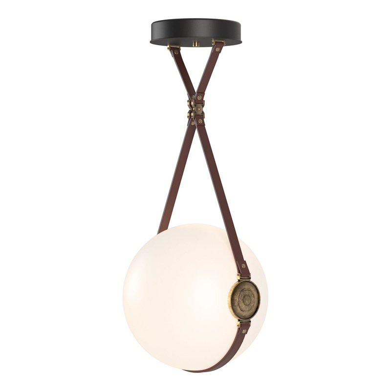 Derby Large LED Pendant Black Antique Brass with British Brown Leather Non-Branded Plate