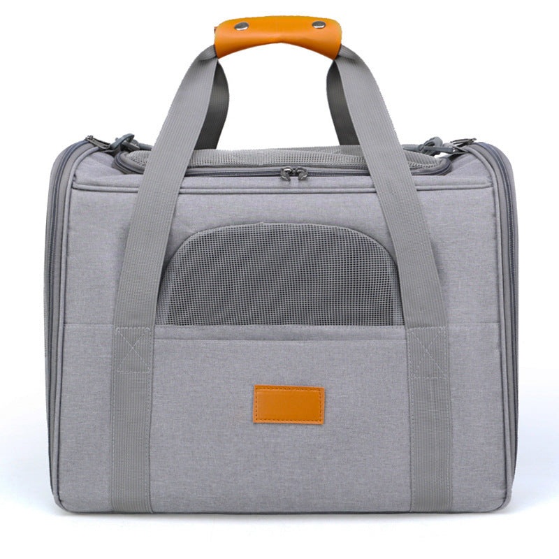 Foldable Soft-Sided Pet Carrier for Travel – Fits Cats & Small Dogs Under 6kg, with Removable Plush Bed & Shoulder Strap(grey)