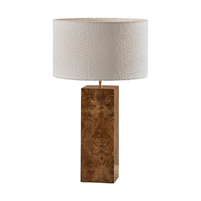 Frederick Tall Table Lamp Burled Wood with Antique Brass Accent