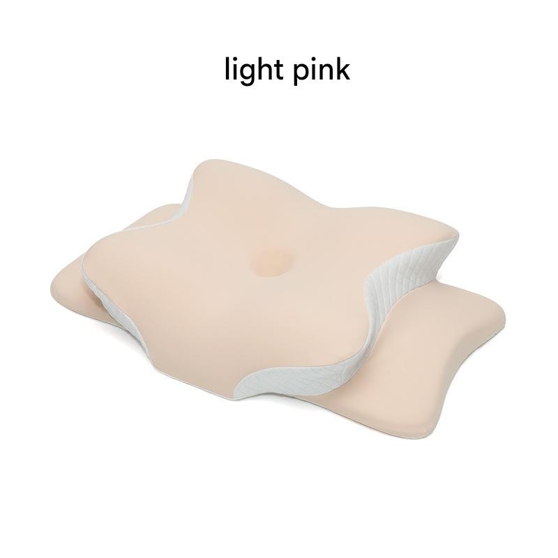 Light Pink Ergonomic Butterfly Memory Foam Pillow – Cervical Neck Support for Side, Back & Stomach Sleepers, Orthopedic Contour Design