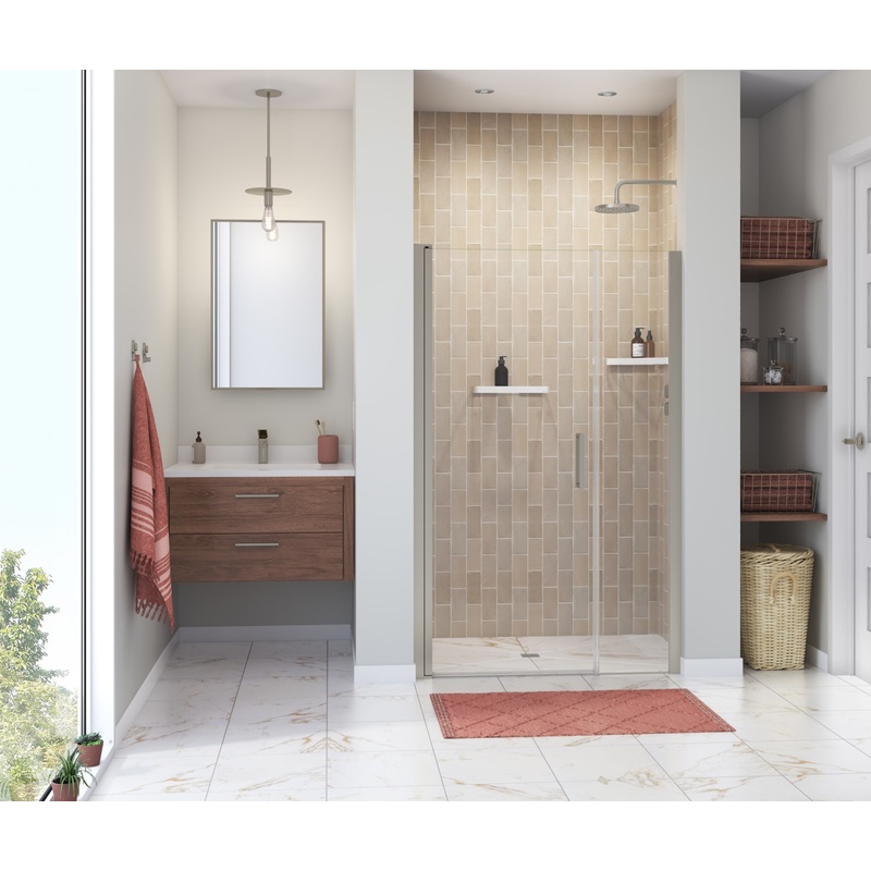 MAAX 138269-900-305-100 Manhattan 41-43 x 68 in. 6 mm Pivot Shower Door for Alcove Installation with Clear glass & Round Handle in Brushed Nickel