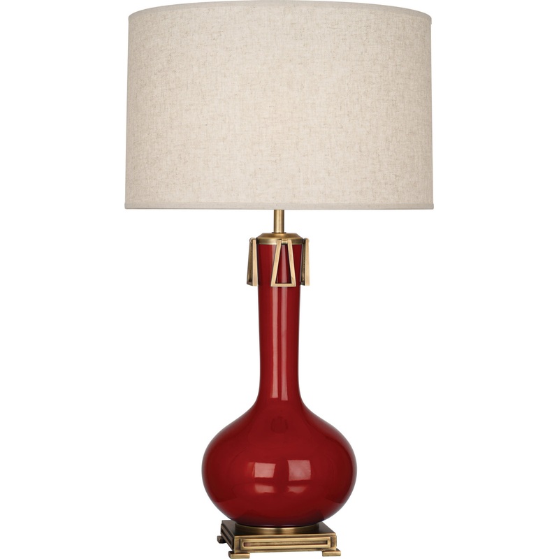 One Light Table Lamp from the Athena Collection in Oxblood Glazed w/Aged Brass Finish by Robert Abbey