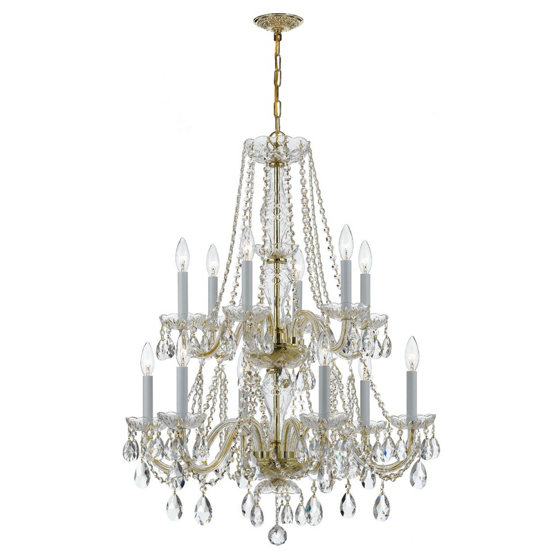 Crystorama 1137-PB-CL-SAQ Traditional Crystal 12 Light Chandelier Polished Brass
