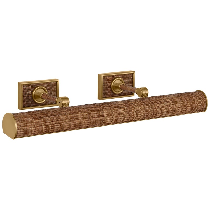 LED Picture Light from the Halwell Collection in Antique-Burnished Brass and Natural Woven Rattan Finish by Visual Comfort Signature