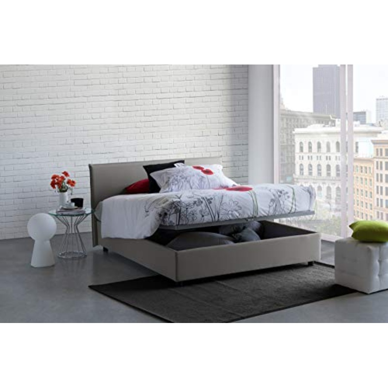 Talamo Italia Letto contenitore Matrimoniale Anna, Made in Italy, Letto con rivestimento in tessuto, Apertura frontale, adatto per materasso cm 160×190, Grigio